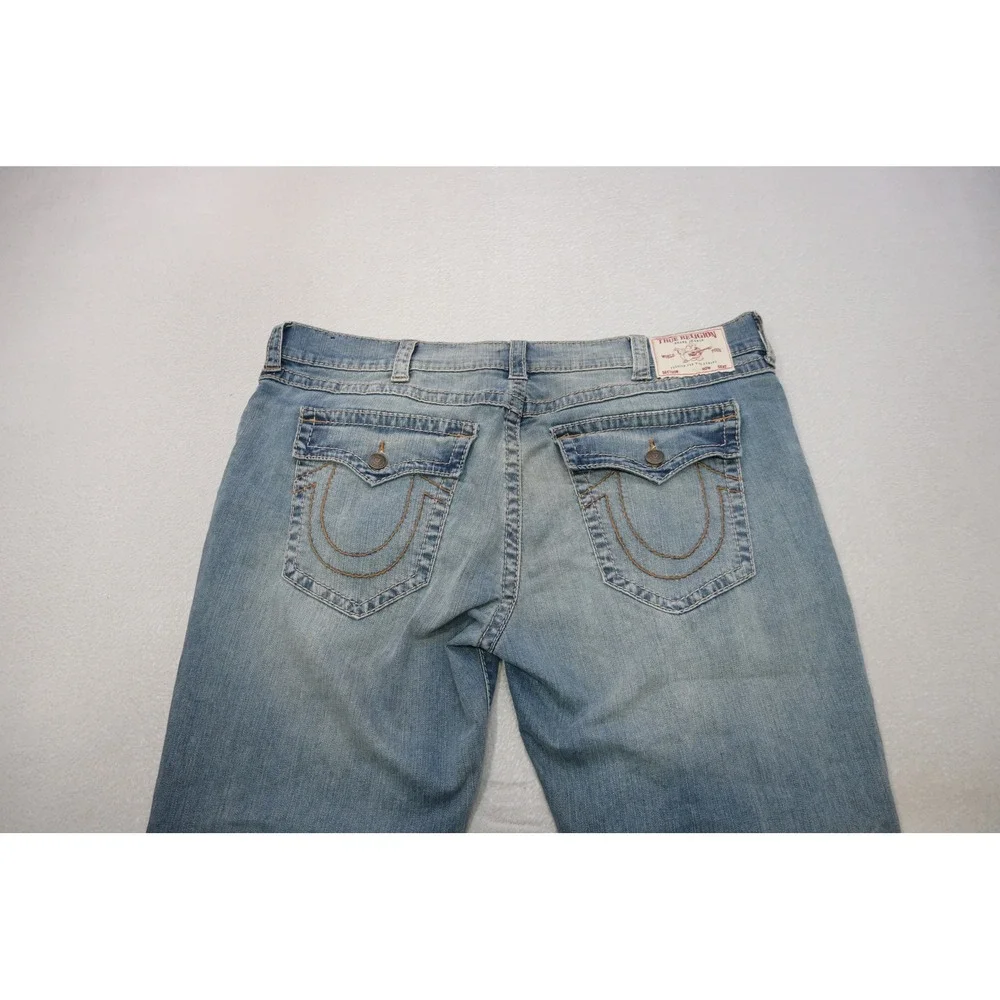 True Religion Ricky Relaxed Straight Jeans Stretch Mens 44x34 Blue Excellent